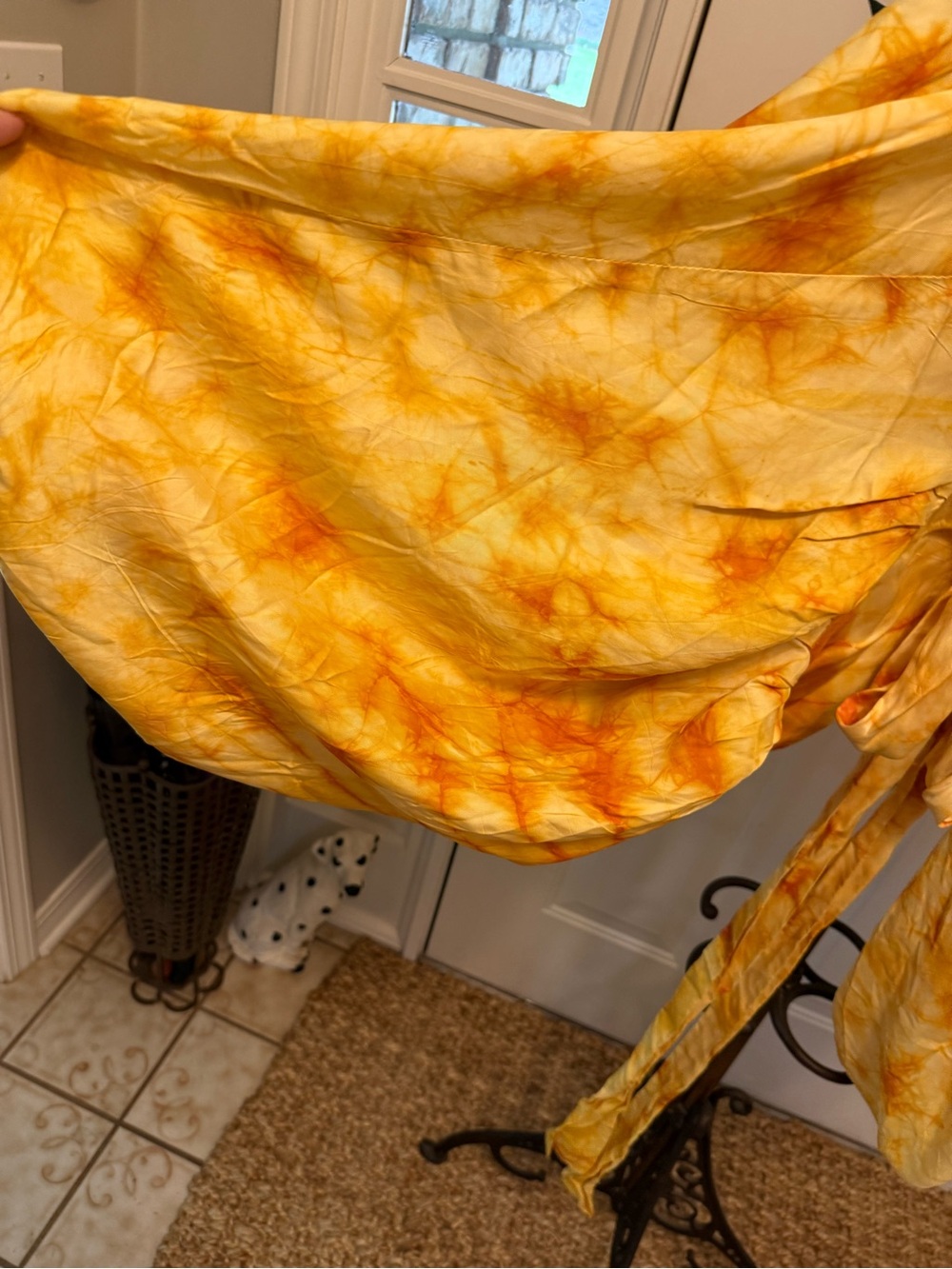 Cee Cees Closet Yellow Tie Dye Funky Wrap Crop Top Dramatic Balloon Sleeves XL - Picture 7 of 13